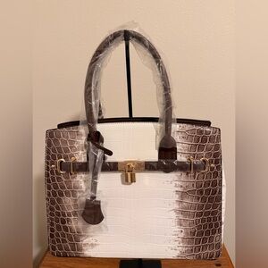 Elegant Brown and White Croc-Embossed Women's Bag